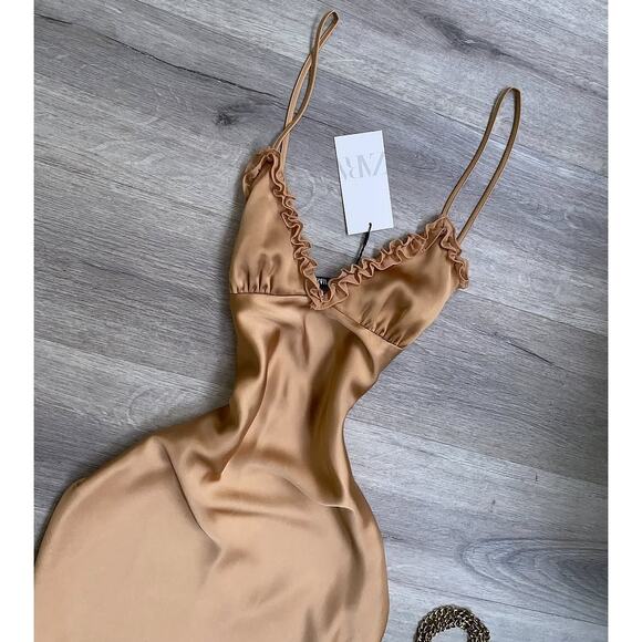 ZARA Satin Effect Slip Midi Dress NWT | Gold Ochre | Adjustable Straps - Picture 16 of 16